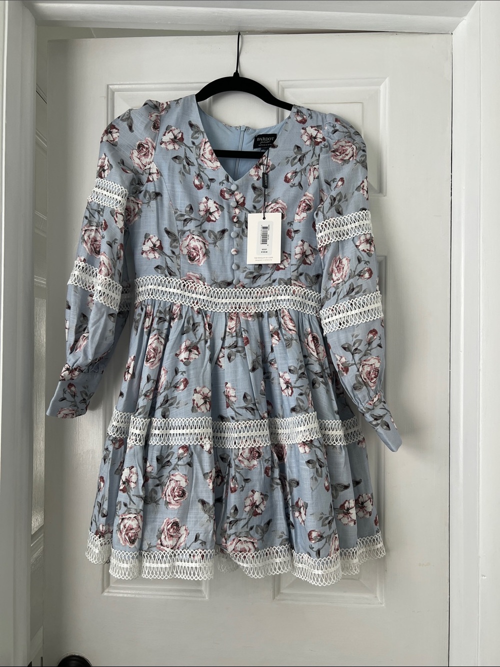NWT Girls Bardot Junior Puff Sleeve Rose Floral Mini Dress Sz 14